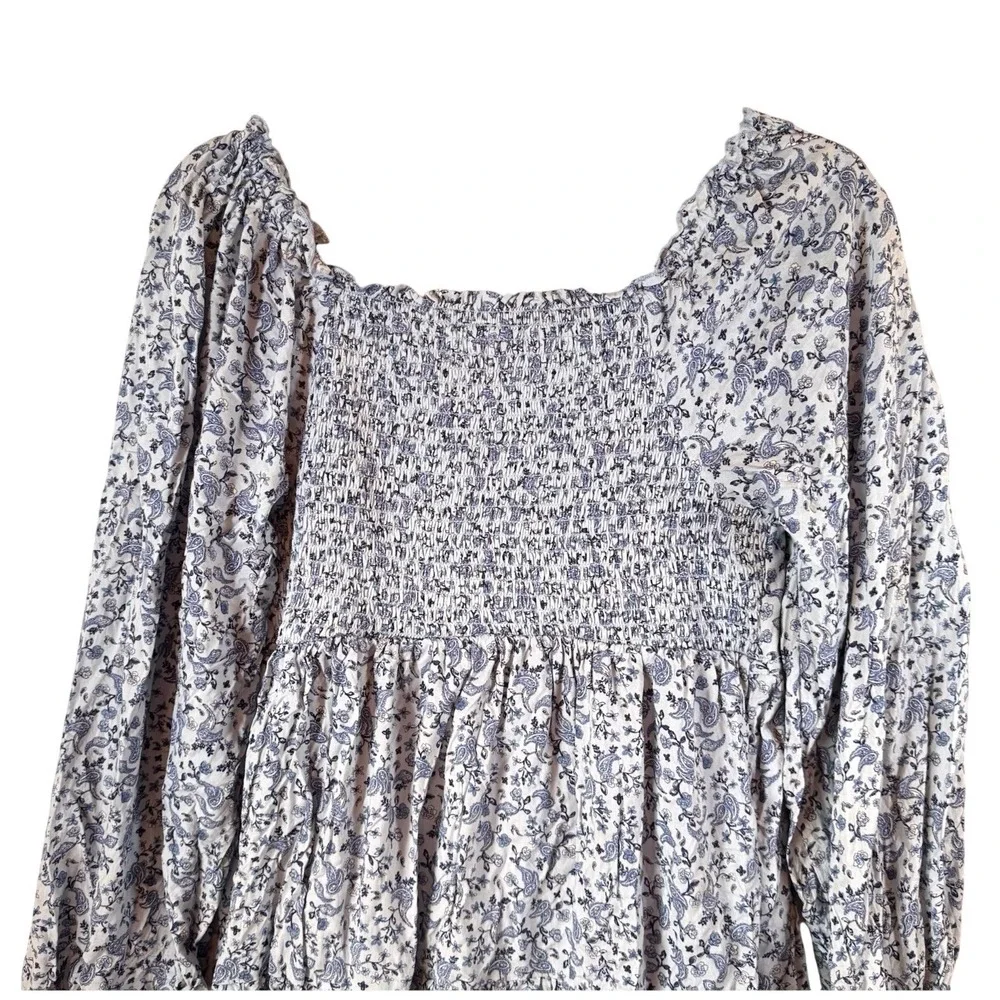 Old Navy Paisley Mini Dress Womens Medium‎ Blue Smocked Tiered Boho Cottagecore